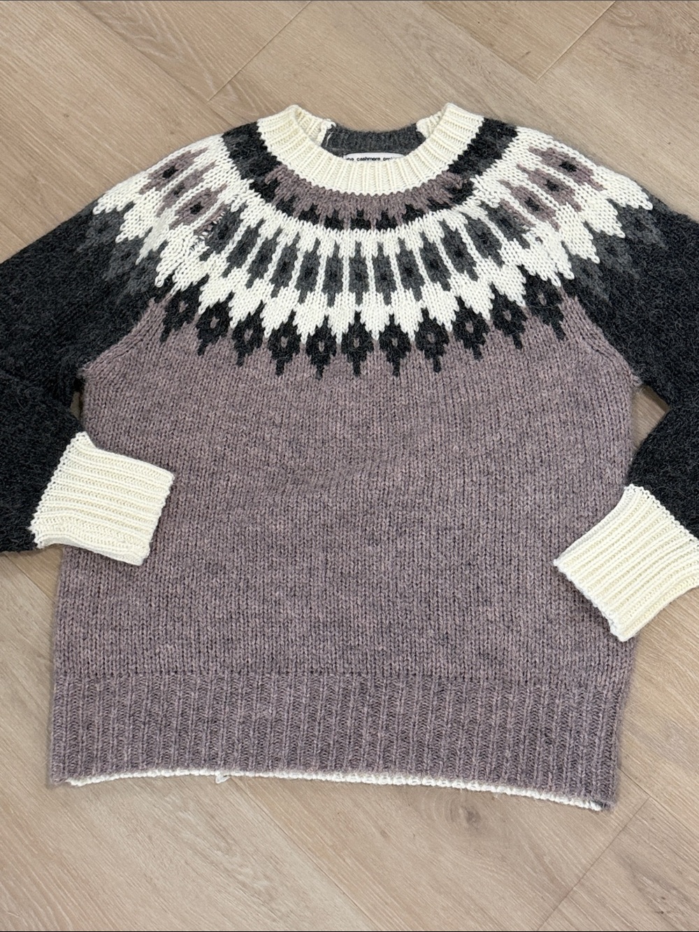The Cashmere Project Fair Isle Knit Sweater Gray Blush Alpaca Blend Sz S
